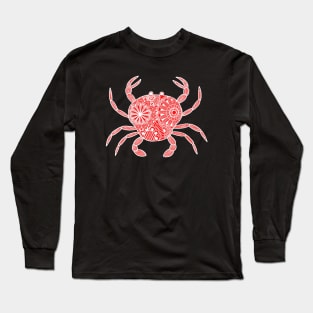 Mandala Crab (red and white inverted) Long Sleeve T-Shirt